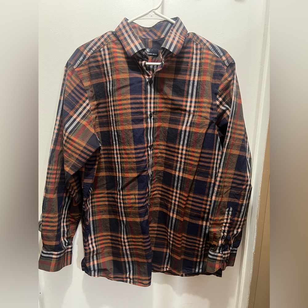 Hart Schaffner Marx Men's Plaid Button Down Shirt - Navy, Red, and Green Large